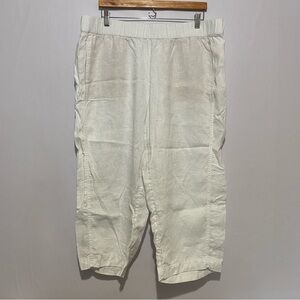 Pure Jill 100% Linen Cropped Pants White Elastic Waist Pockets Size XL